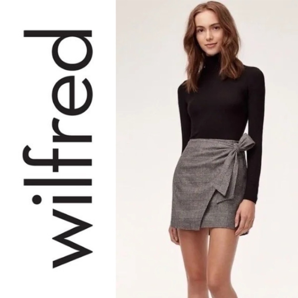 Wilfred by Aritzia Wool and Cashmere blend wrap shirt plaid mini size 0